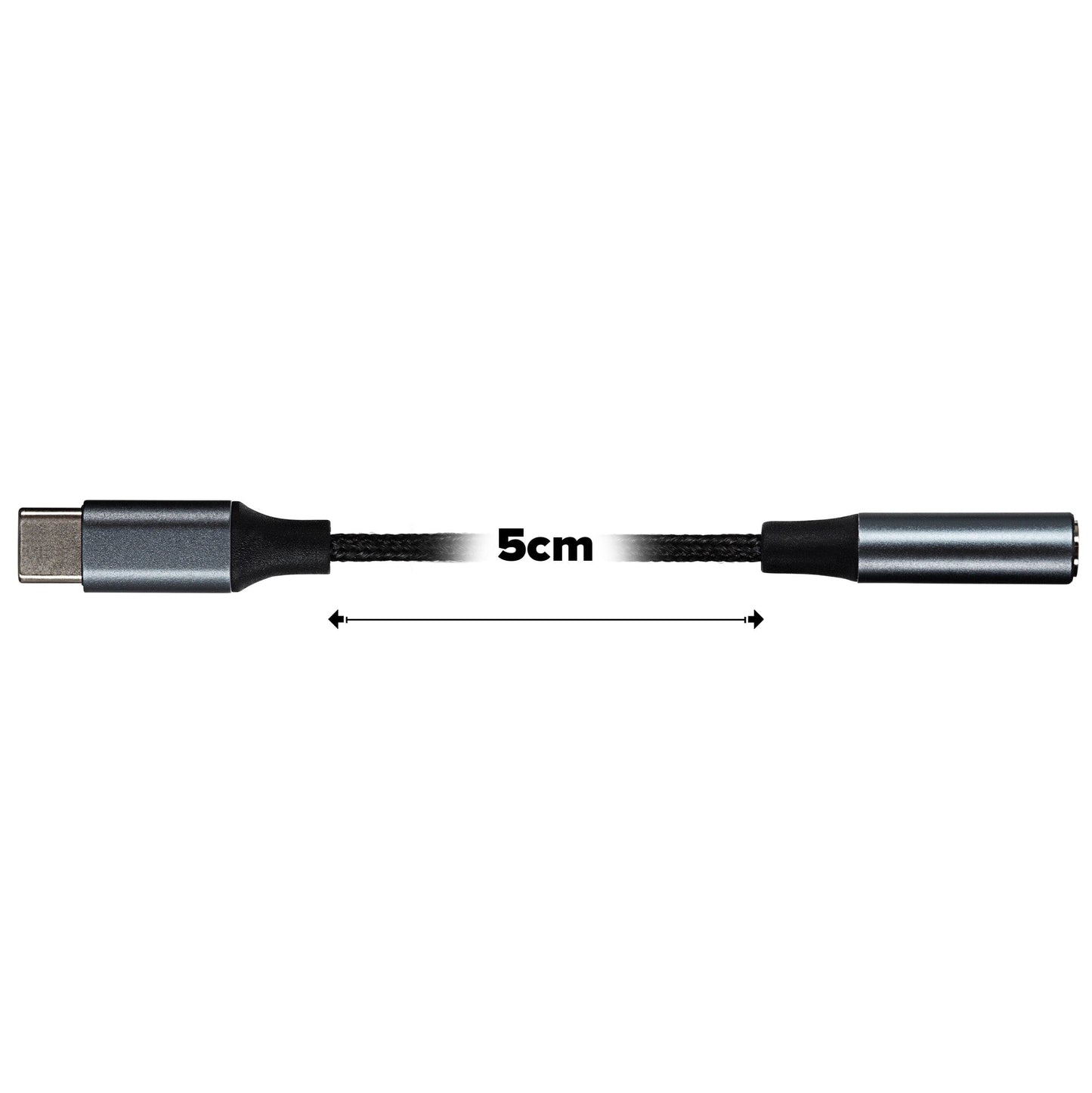 Maplin USB-C to 3.5mm Female Jack Headphone Aluminium Braided Adapter Cable - Black, 5cm