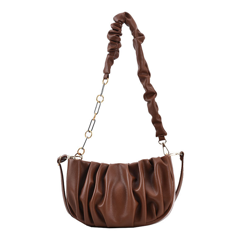 One-shoulder Underarm Fold Cloud Bag PU Leather Chain Portable Messenge Bag