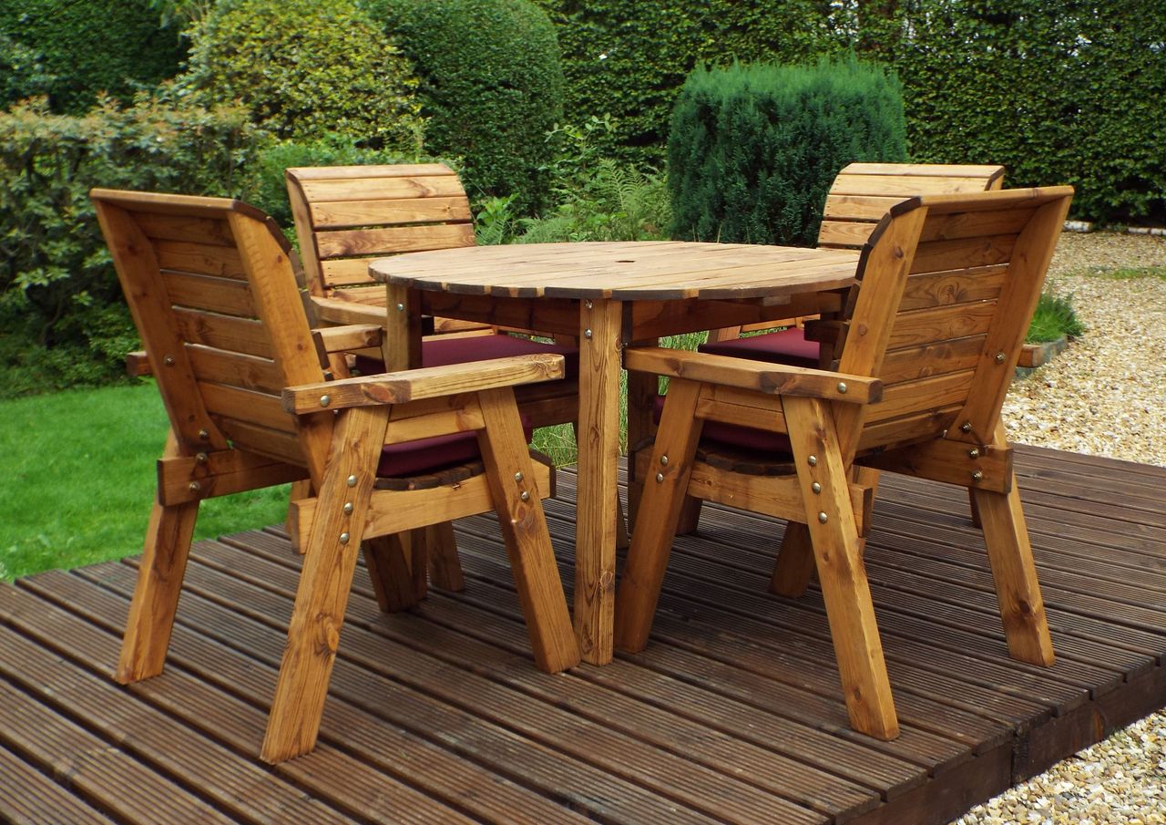 Charles Taylor Trading Four Seater Round Table Set With Burgundy Cushion Brown