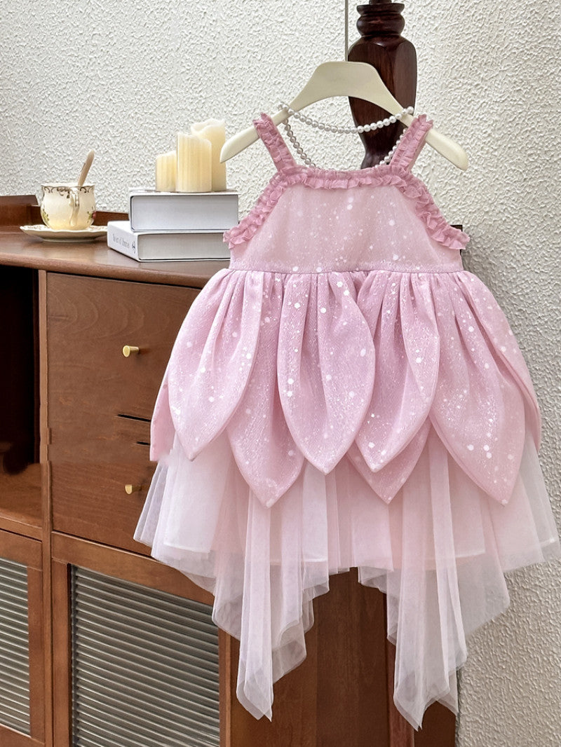 Girl's Summer Flower Strap Dress Children's Super Fairy Petal French High-end Birthday Princess