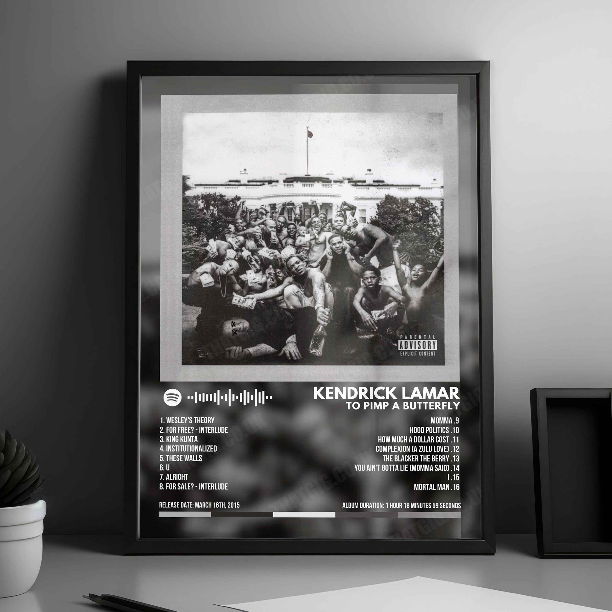 Kendrick Lamar "To Pimp A Butterfly" Album Cover Poster - with Complete Tracklist
