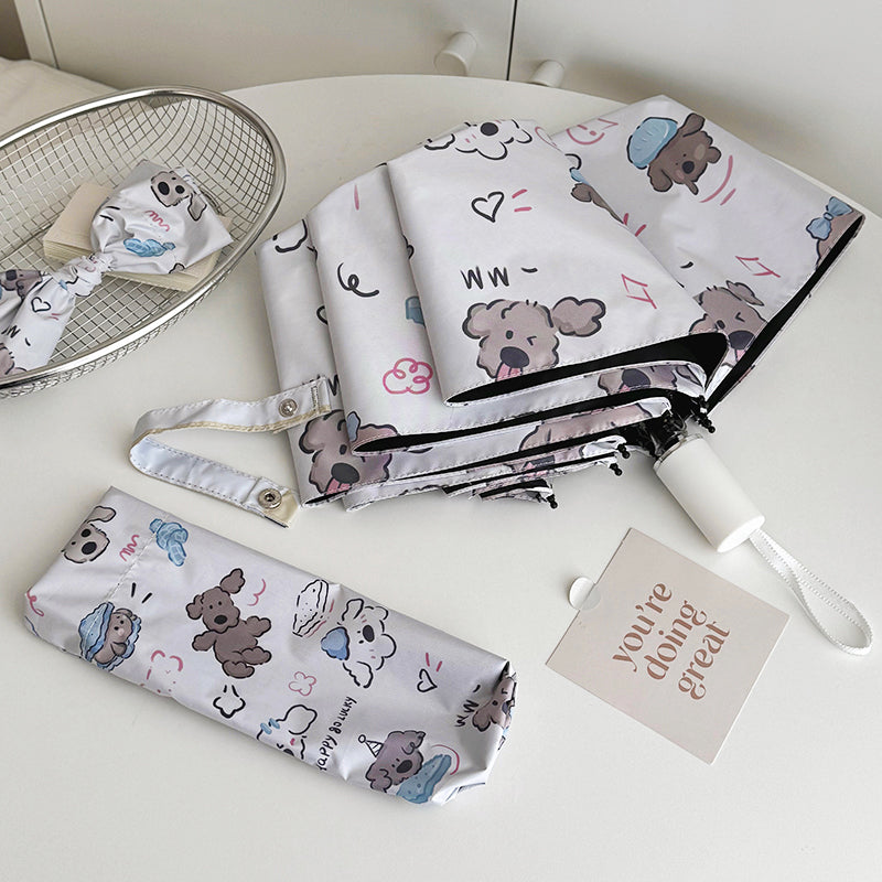 Kids Compact Folding Umbrella – Cute Dog Print, Lightweight & Wind-Resistant