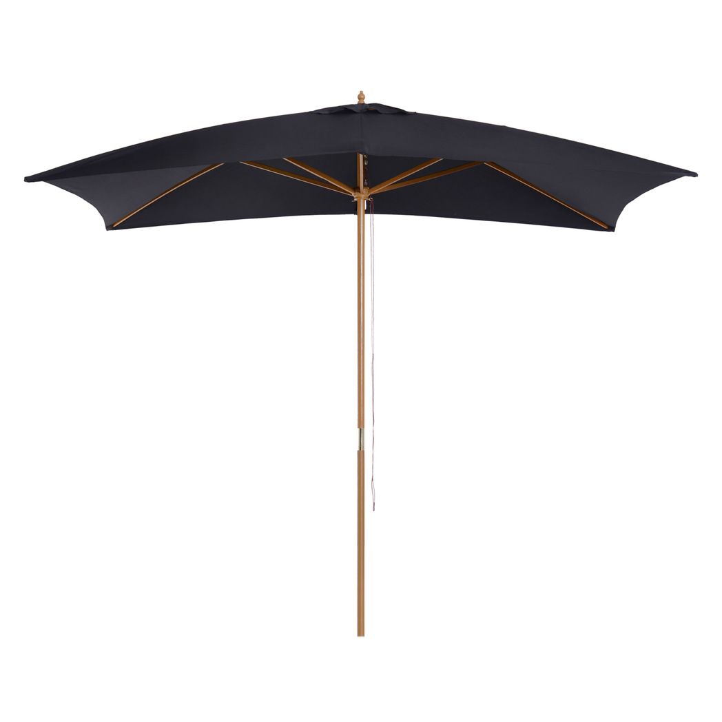Outsunny 295L x 200W x 255Hcm Wooden Garden Patio Parasol Umbrella-Black Blue 295cm x 200cm x 255cm