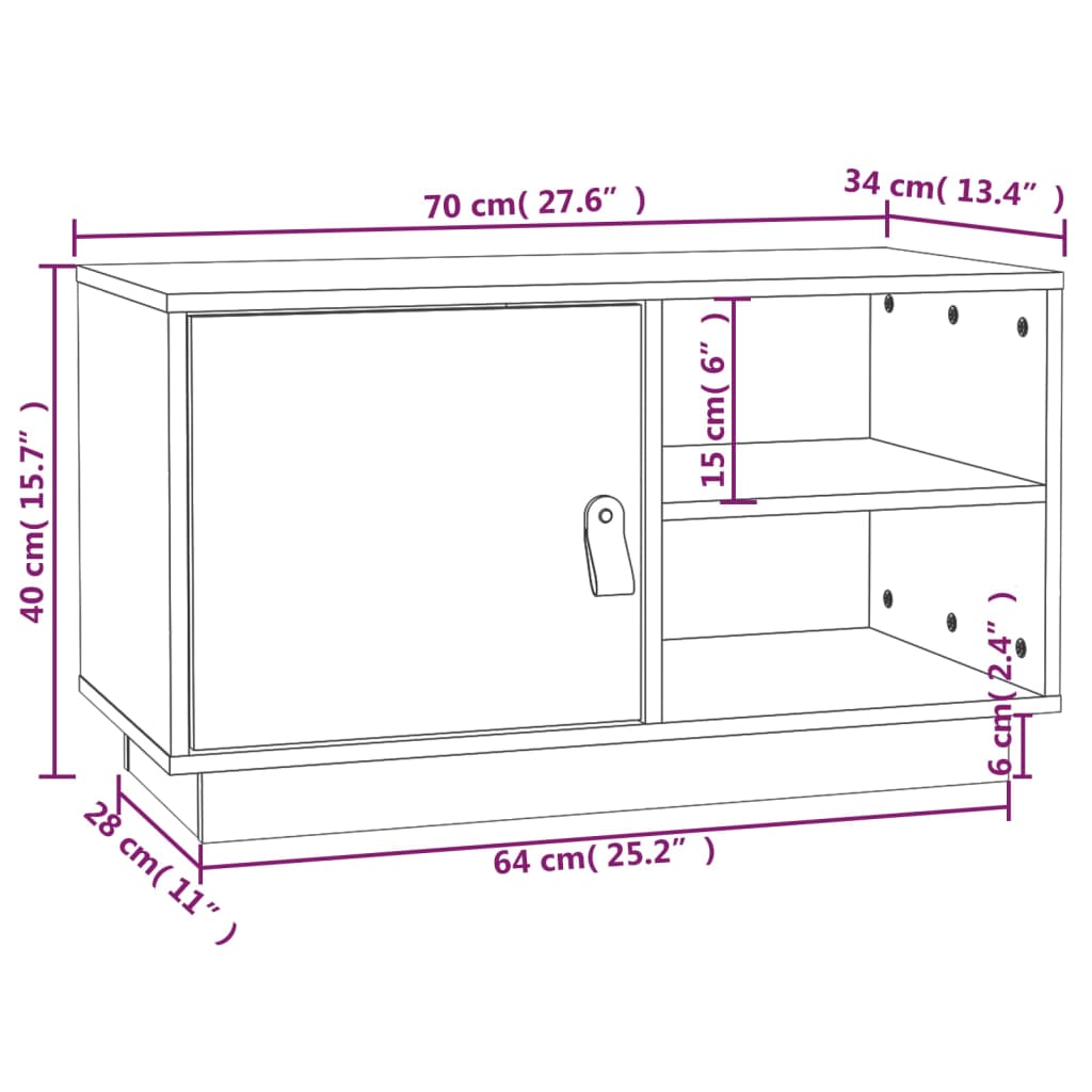 TV Cabinet White 70x34x40 cm Solid Wood Pine