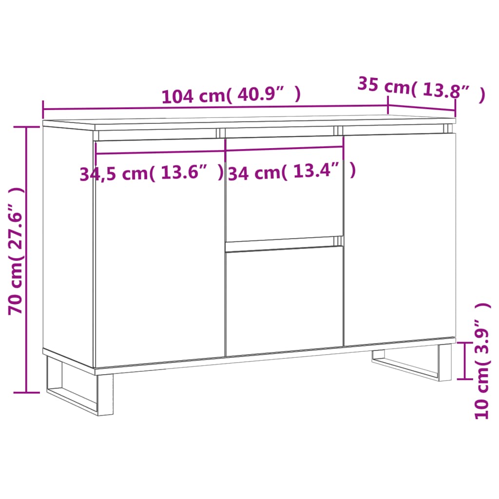 Sideboard Concrete Grey 104x35x70 cm Engineered Wood