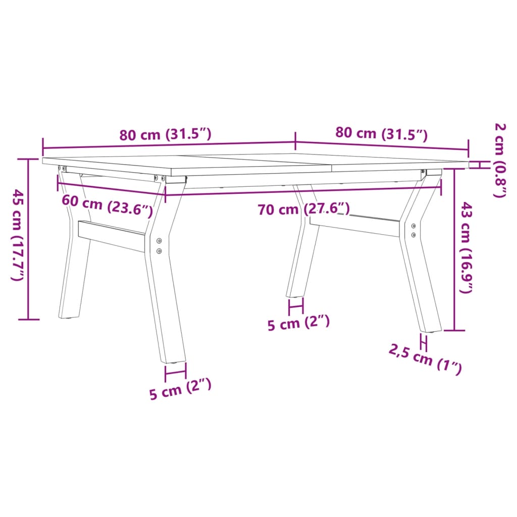 Coffee Table Y-Frame 80x80x45 cm Solid Wood Pine and Steel