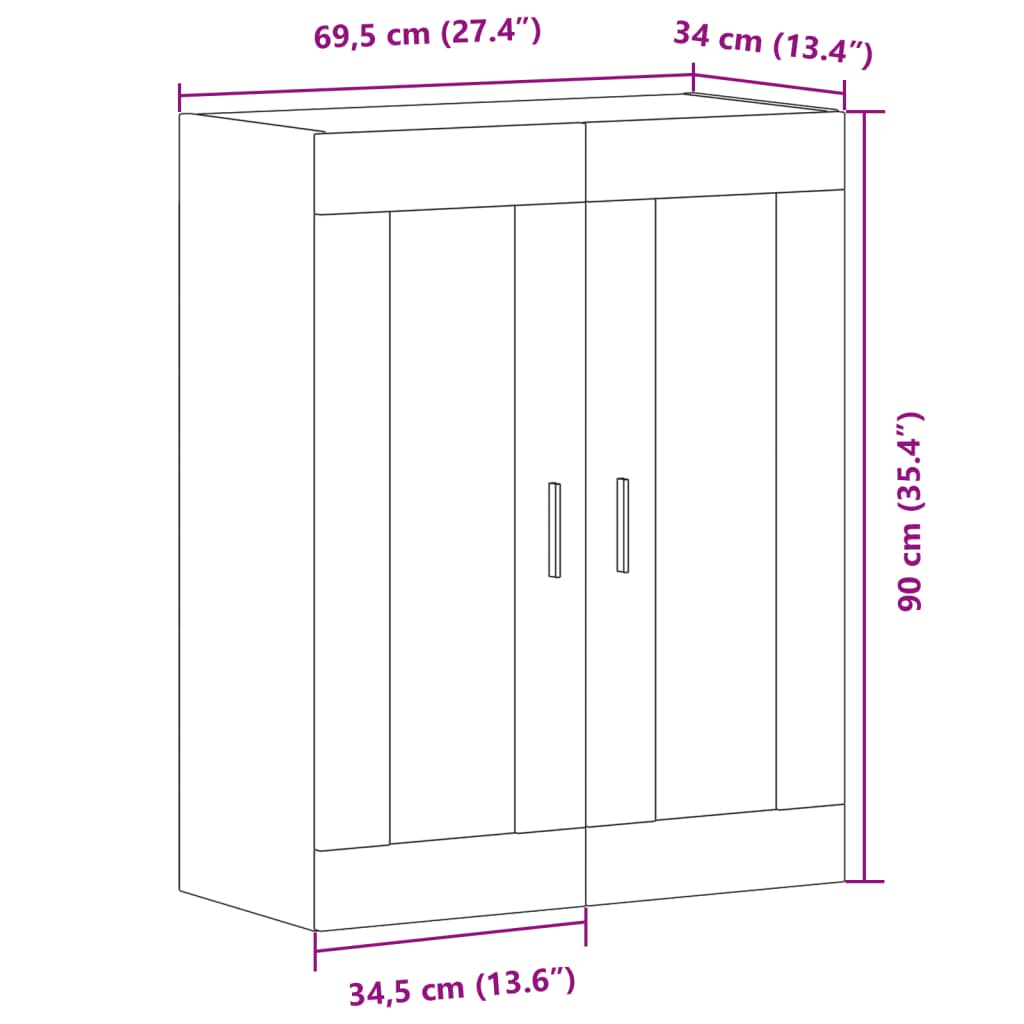 Modern Wooden Wall Mounted 2 Door Floating Storage Cabinet Unit With Glass Doors
