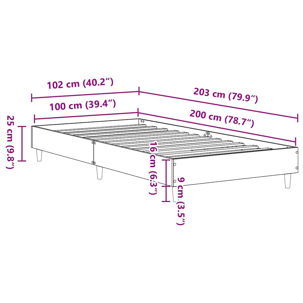 Bed Frame No Mattress Sonoma Oak 100x200 cm Engineered Wood