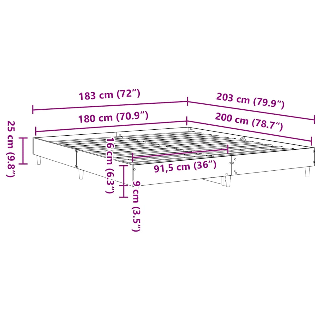 Bed Frame without Mattress White 180x200cm Engineered Wood