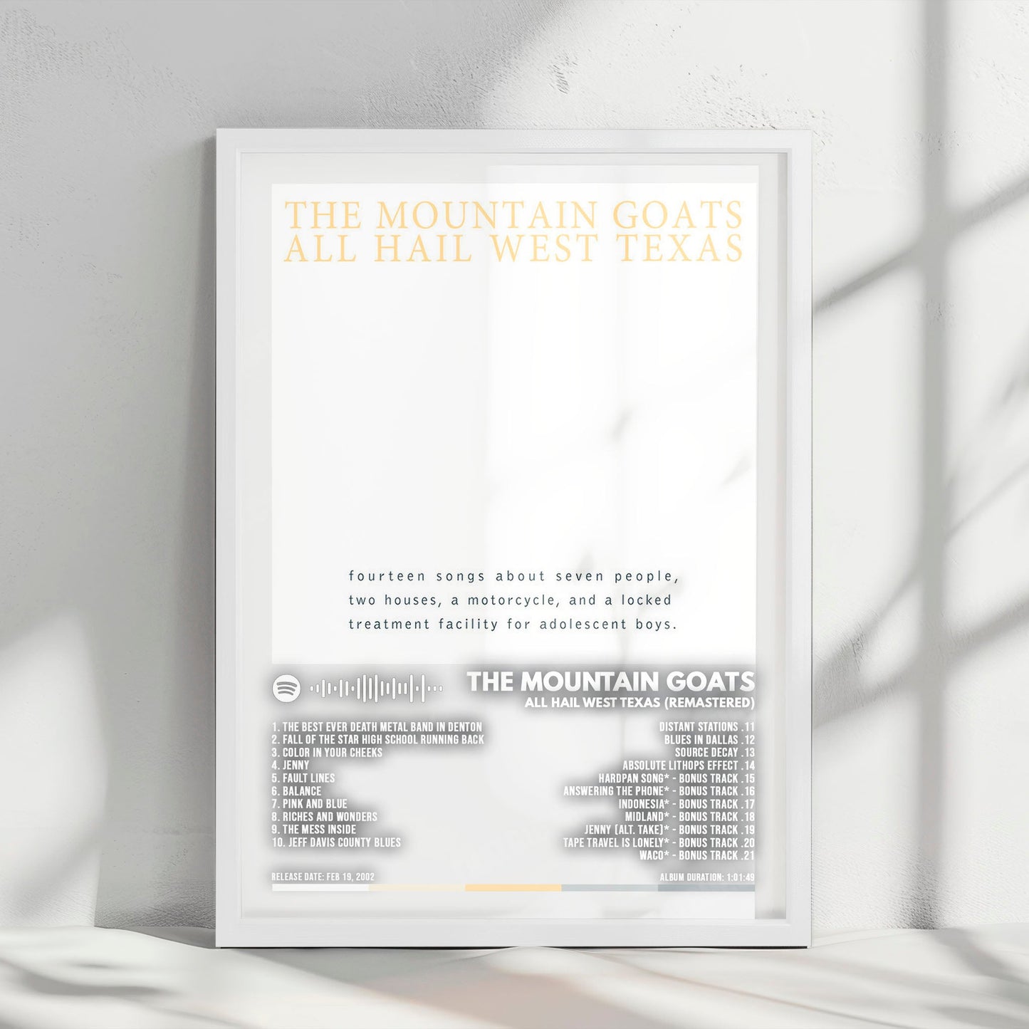Mountain Goats "All Hail West Texas" Album Cover Poster - with Complete Tracklist