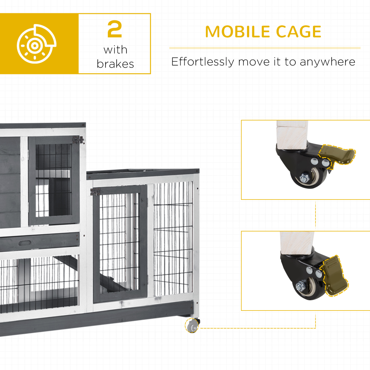 Wooden Rabbit Hutch Bunny Guinea Pigs House Cage Wheels Indoor 110 x 50 x 86cm