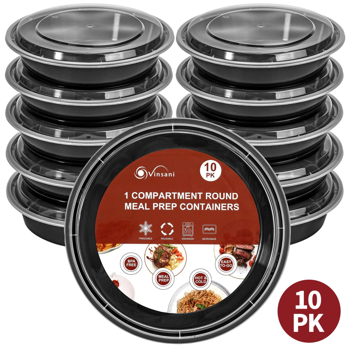 VINSANI 30pk ROUND 1 COMPARTMENT MEAL PREP CONTAINERS 1010494