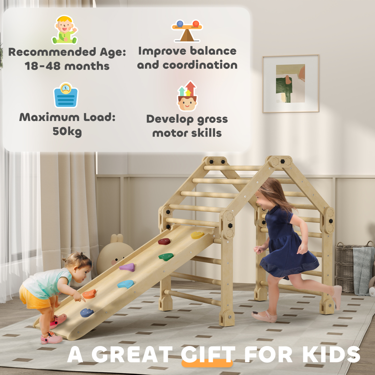 AIYAPLAY 3 in 1 Kids Climbing Set, Foldable Toddler Climbing Toys with Ramp
