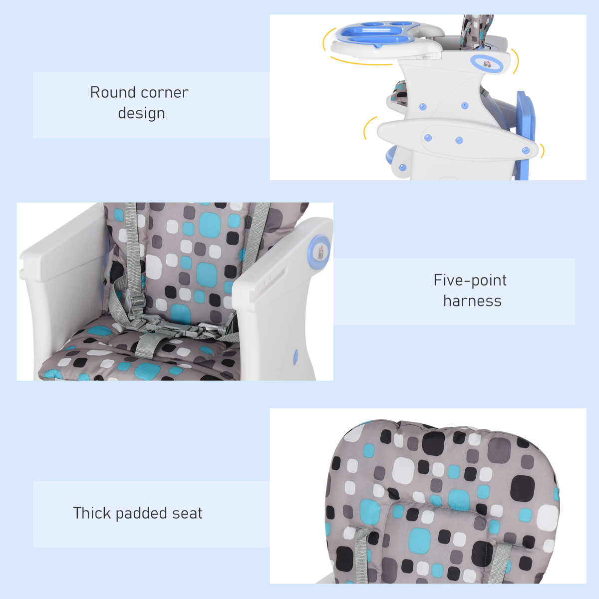 3-in-1 Convertible Baby High Chair Booster Seat w/ Removable Tray Blue