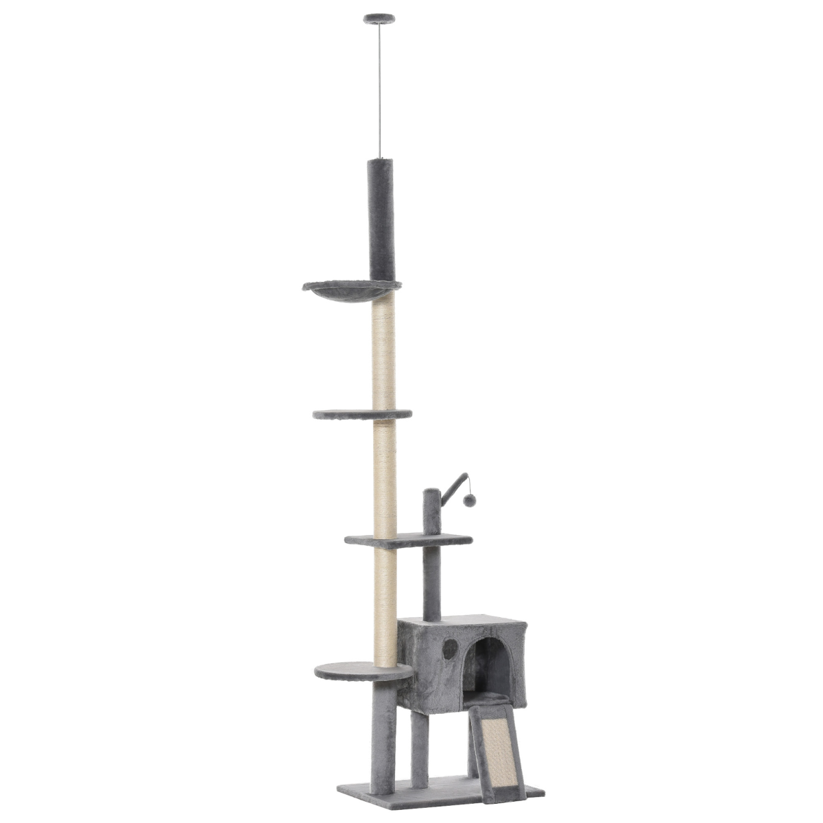 238-270cm Floor to Ceiling Cat Tree Tower w/ Scratching Post Hammock House Grey
