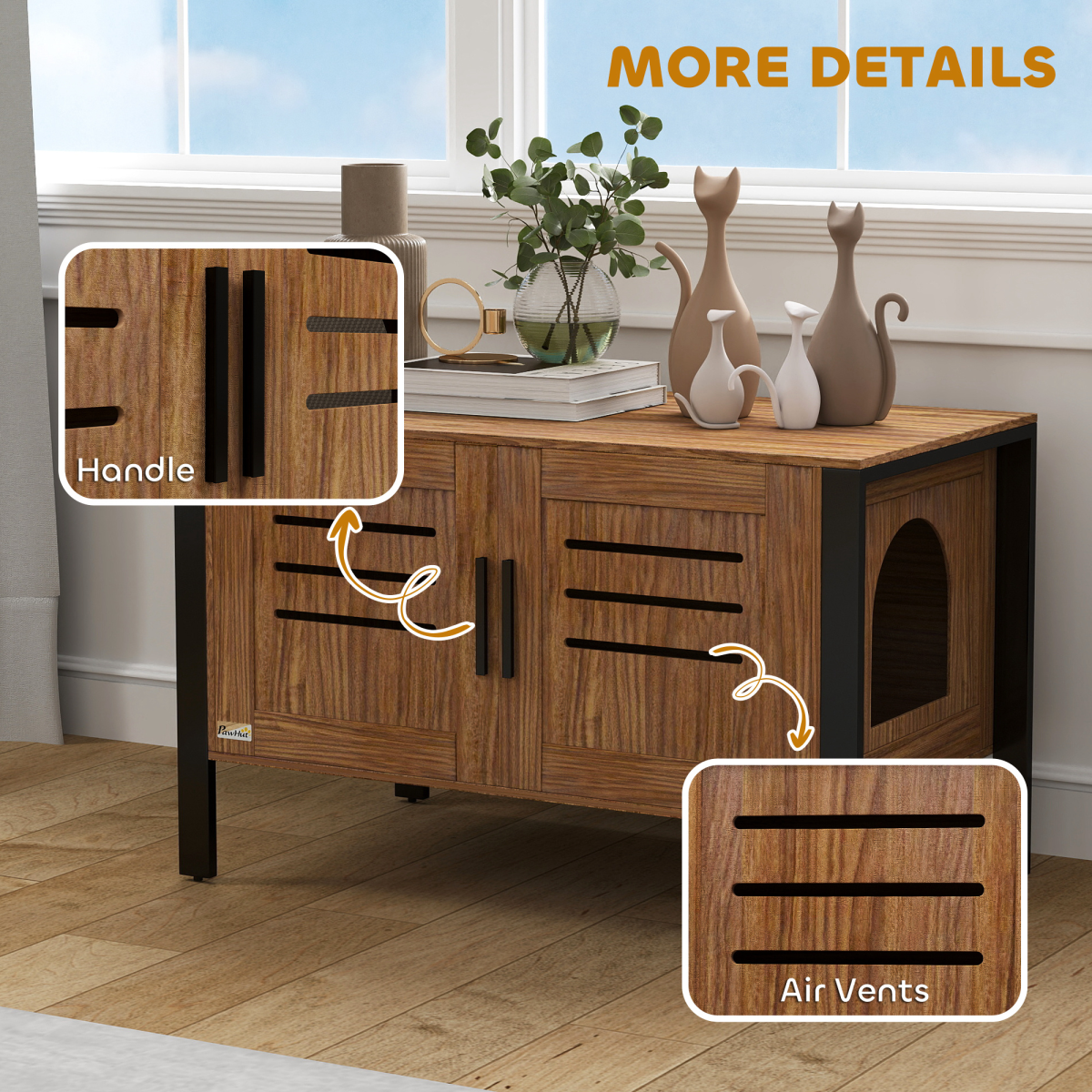 PawHut Cat Litter Box Enclosure w/ Tall Legs, Scratching Board, Dark Brown