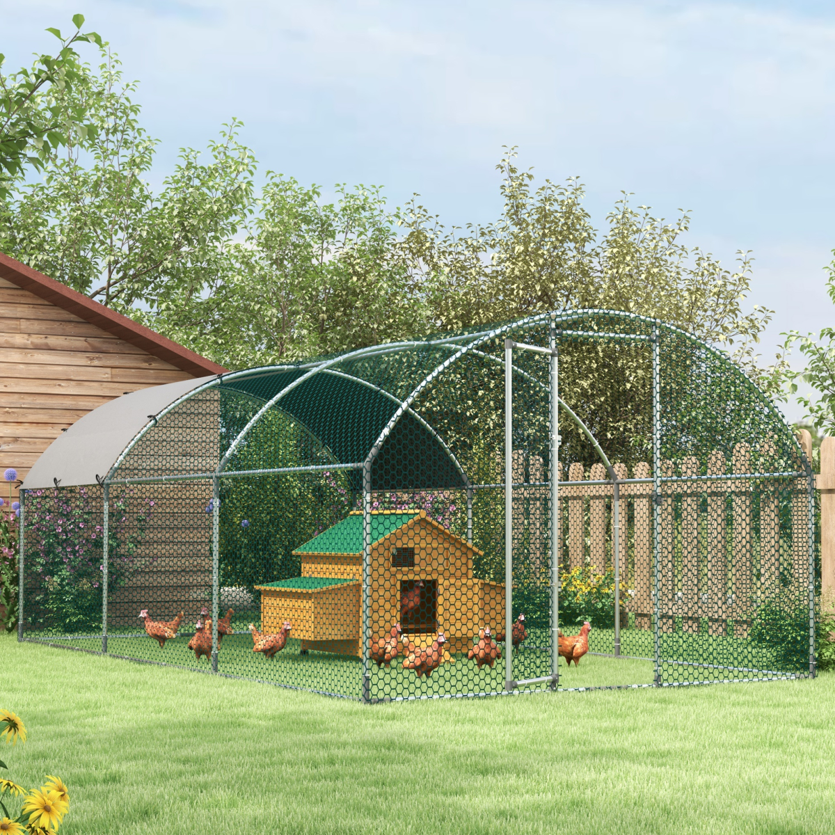 Outdoor Solid Fir Wood Pet House with Nesting Boxes & Weather Protection