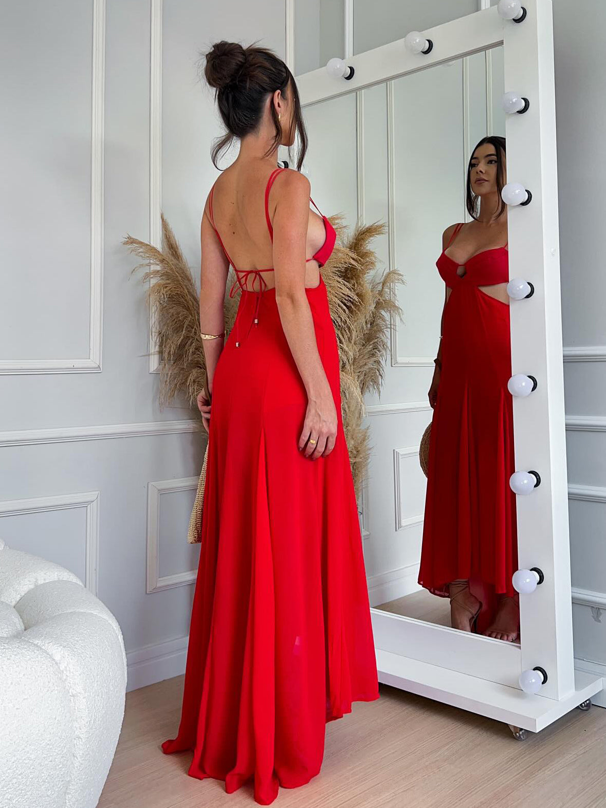 Red Tie Irregular Hem Dress