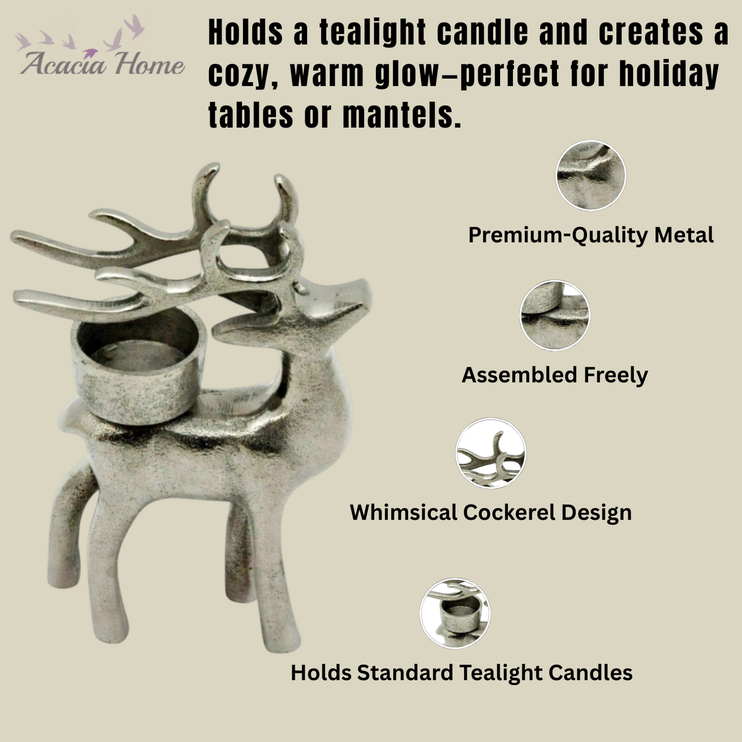 12.5CM REINDEER CANDLE HOLDER