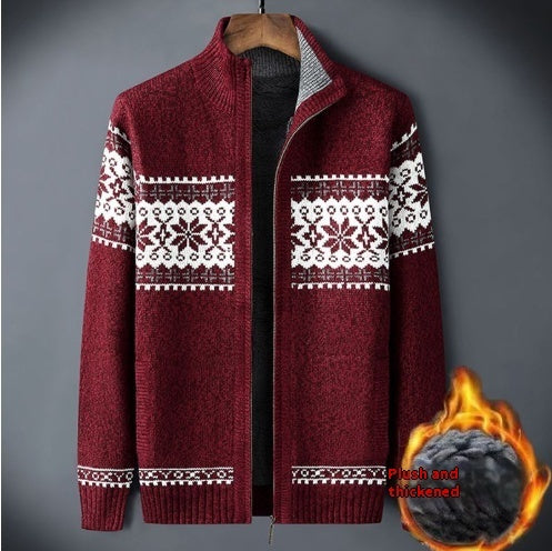 Men's Sweater Warm Velvet Sweatercoat Winter Wool Cardigan Male Casual Thicken Warm Fleece Christmas Sweater For Man