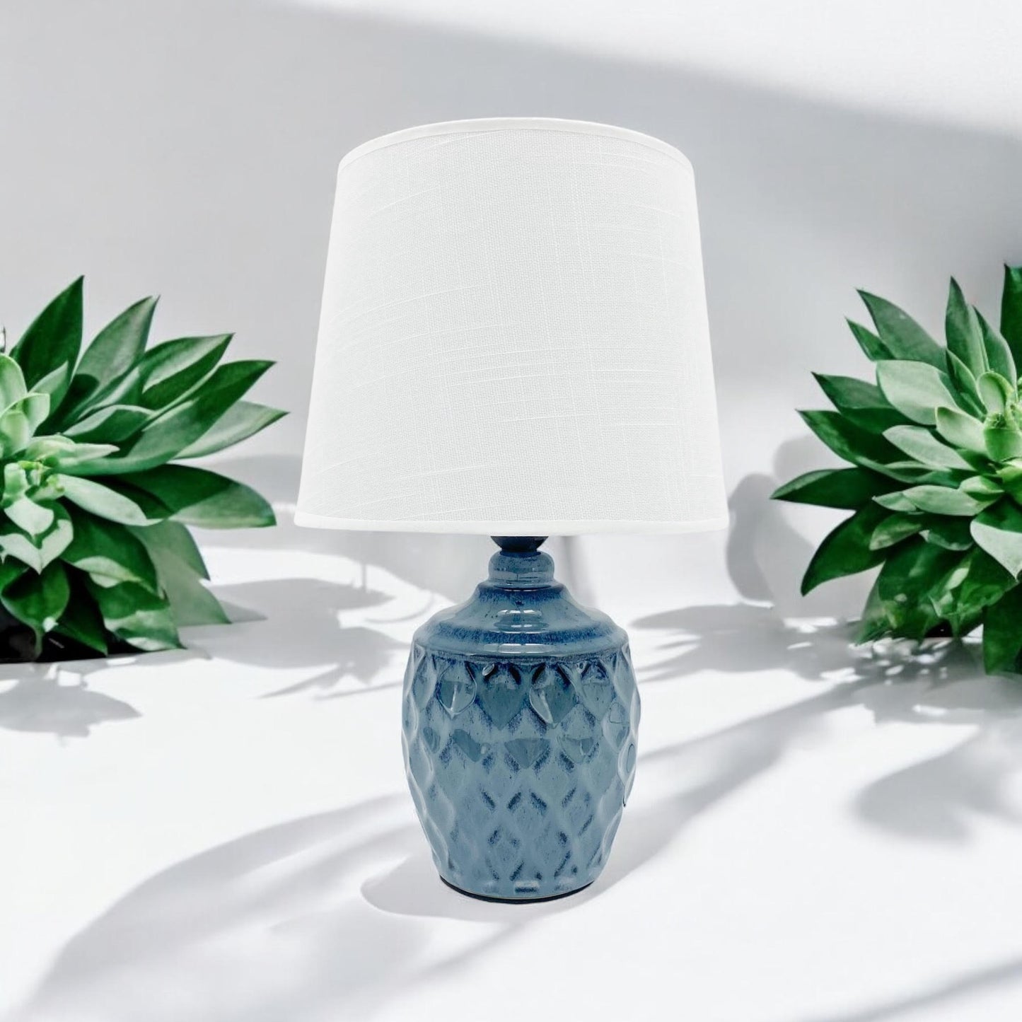 40CM BLUE CERAMIC LAMP AND SHADE