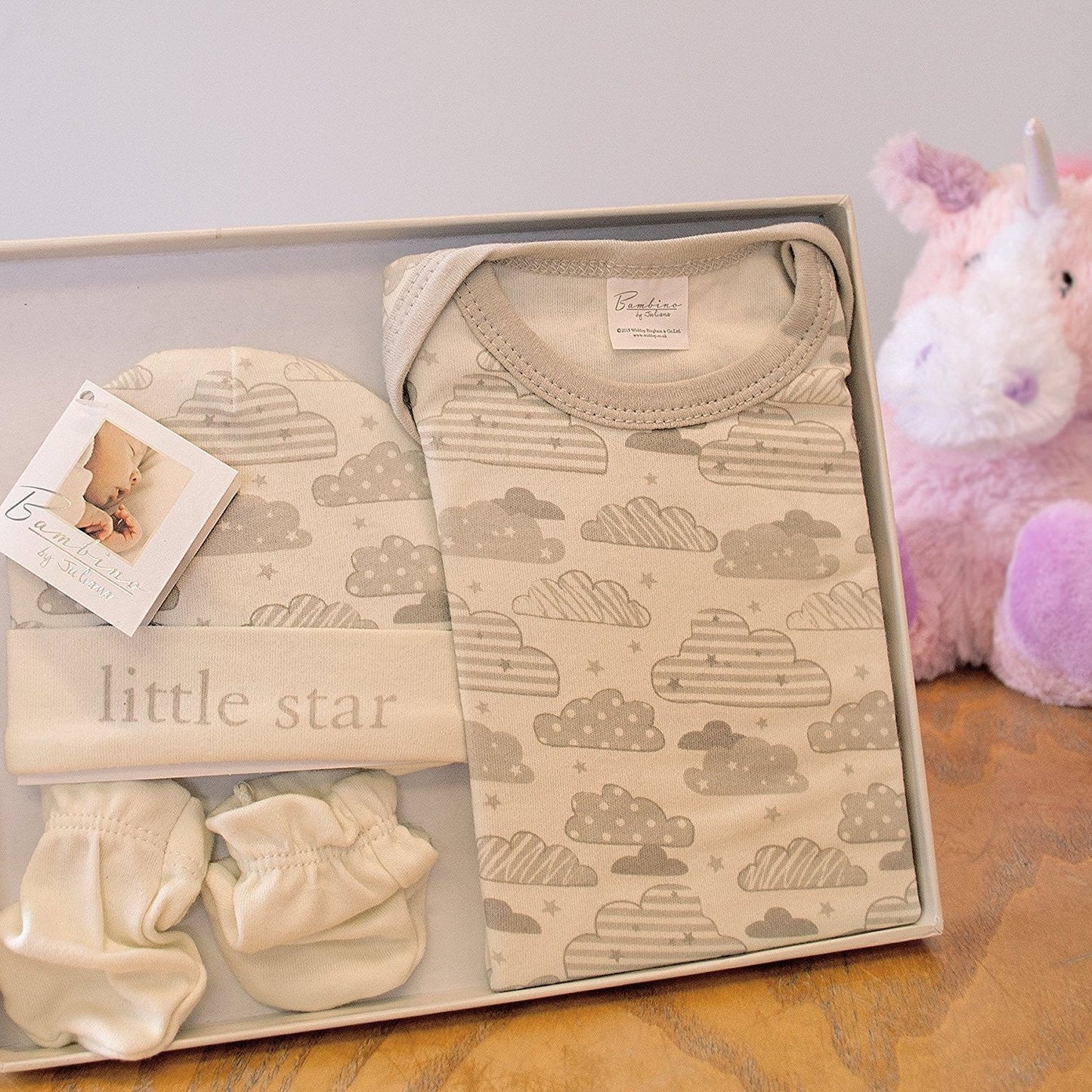 Bambino By Juliana Baby Gift - Babygrow Body Suit Hat & Mittens - CG947 - New