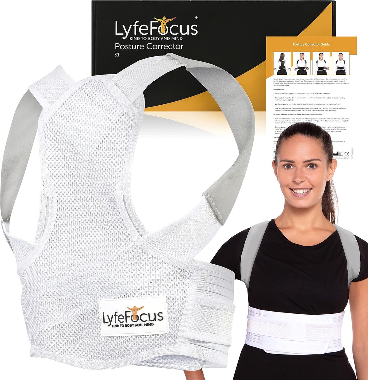 LyfeFocus S1 Back Posture Corrector (White, Large) Used-very good, open, scruffy box