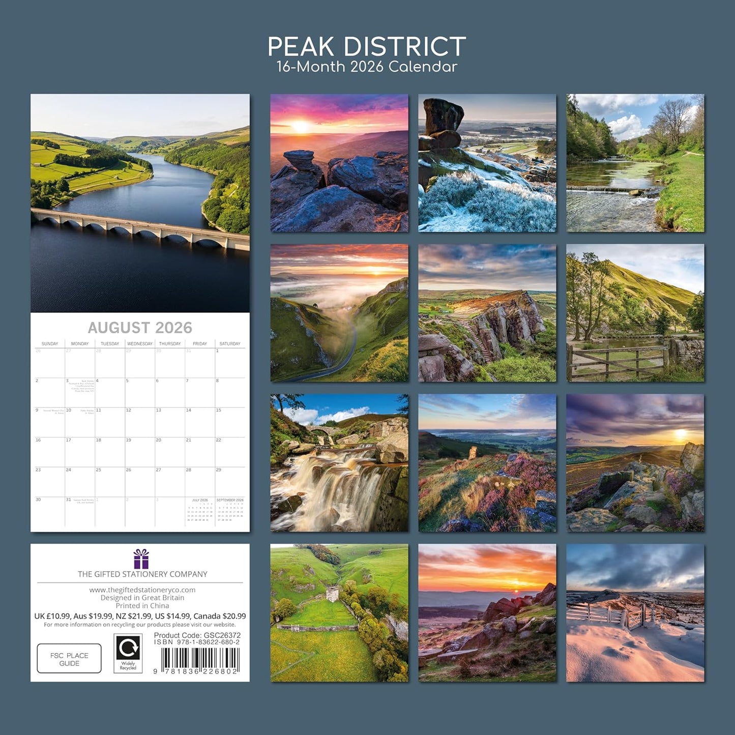 2026 Square Wall Calendar, Peak District, 16-Month Scenic Britain Theme