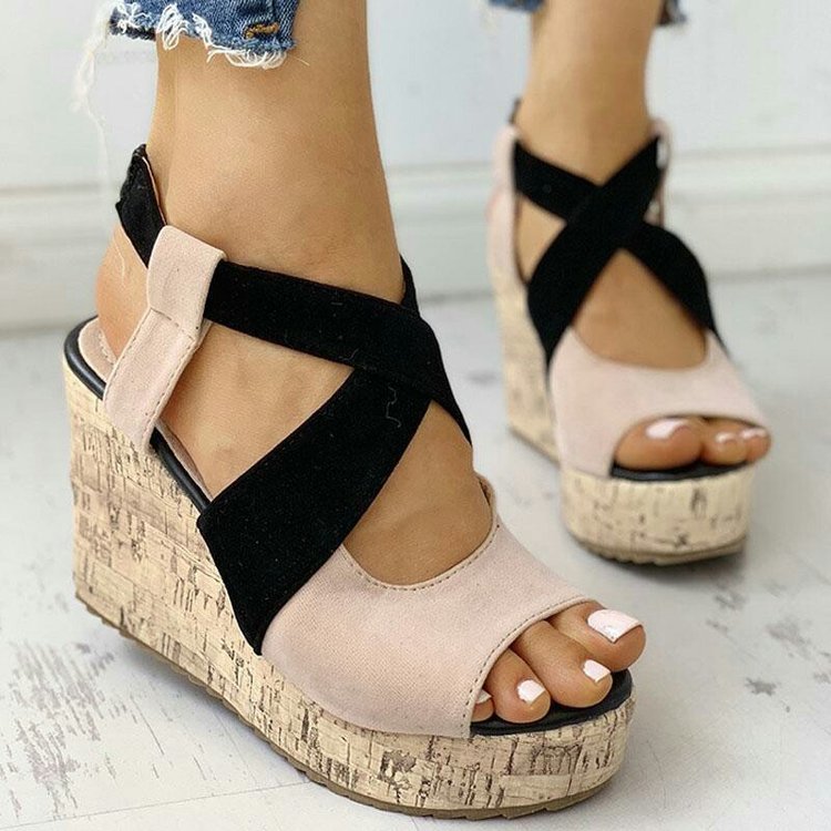 Fish Mouth European And American Style Sleeve High Heel Wedge Sandals