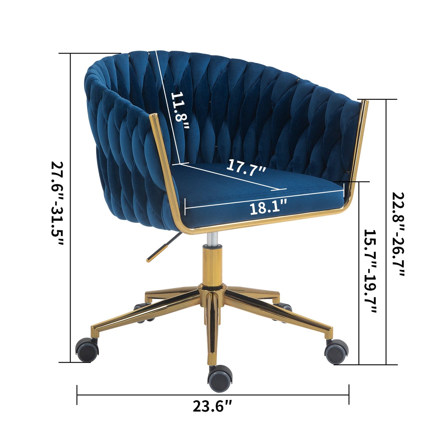 Modern design with wheeled backrest is a hand woven dressing chair that can be adjusted for 360 ° rotation height (BLUE)