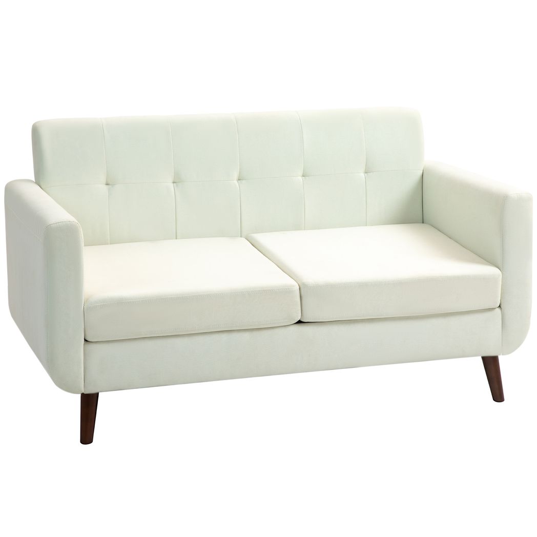 HOMCOM HOMCOM Modern Upholstered Fabric Loveseat Sofa for Living Room, Cream Cream 138.5W x 70D x 75Hcm