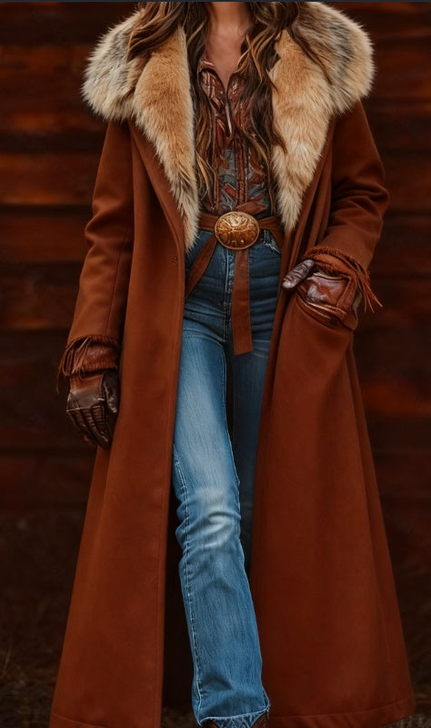 Fashion Retro Women's Coat, Warm Printed Long Coat