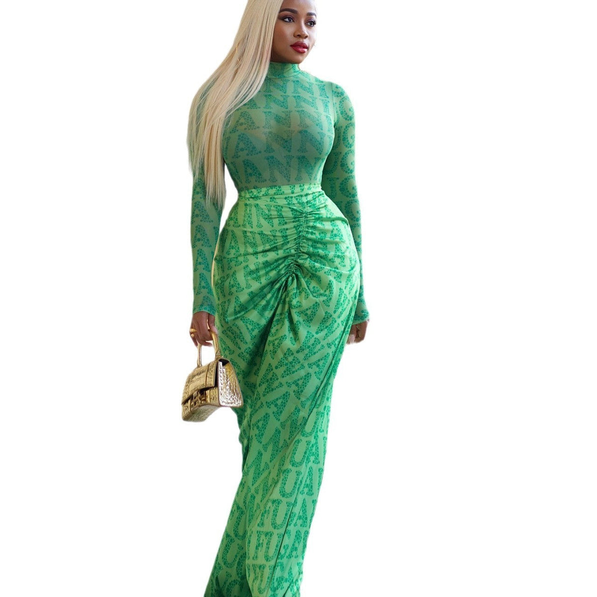 Women's Pleating Slim Fit Long Dress Two-piece Suit