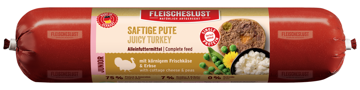 Fleischeslust Junior Juicy Turkey Wet Dog Food - 12 x 800g Case