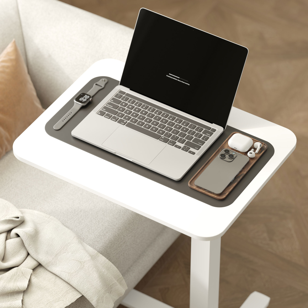 HOMCOM Height Adjustable Standing Desk with Wheels for Home Office, White