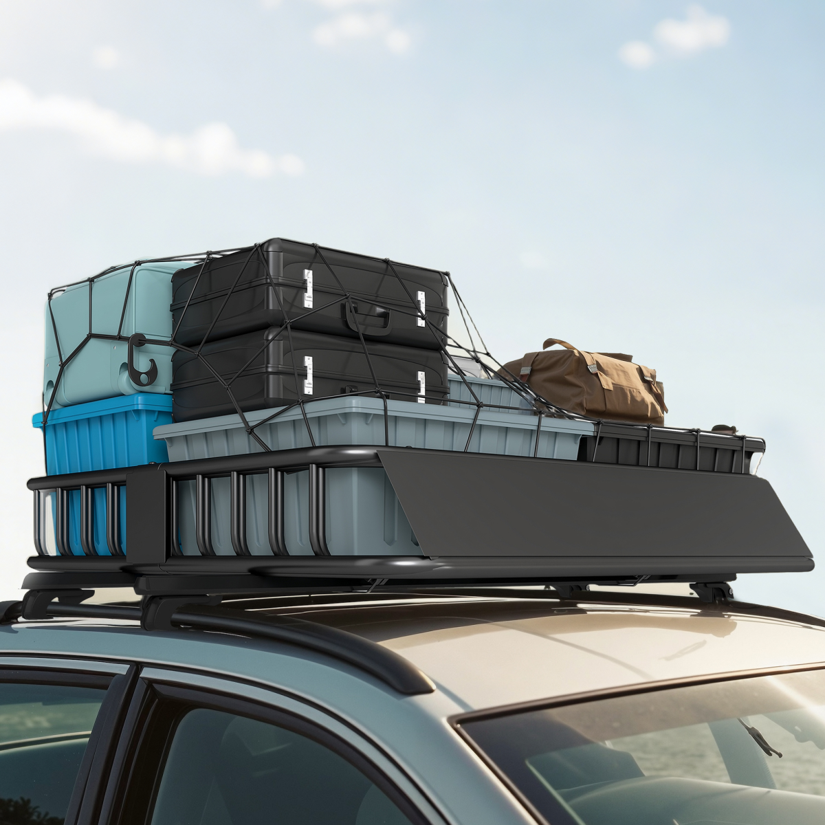 HOMCOM 90.7 kg Universal Roof Rack Basket, Steel Car Rooftop Luggage Holder