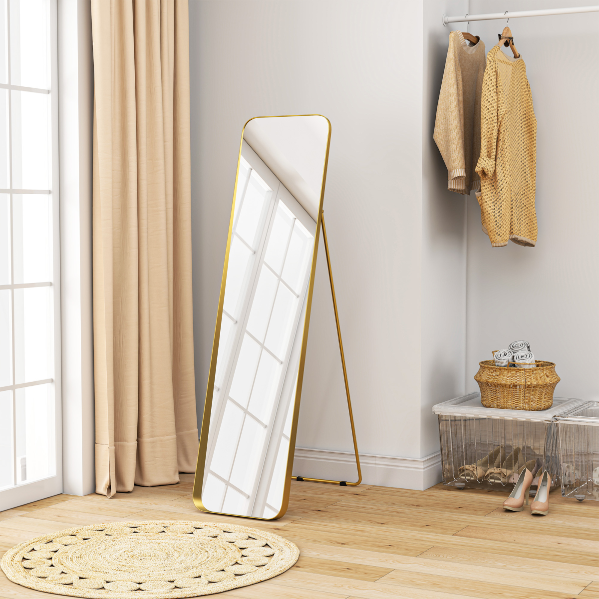 HOMCOM Rectangular Full Length Mirror for Bedroom, 40 x 160 cm, Gold Tone