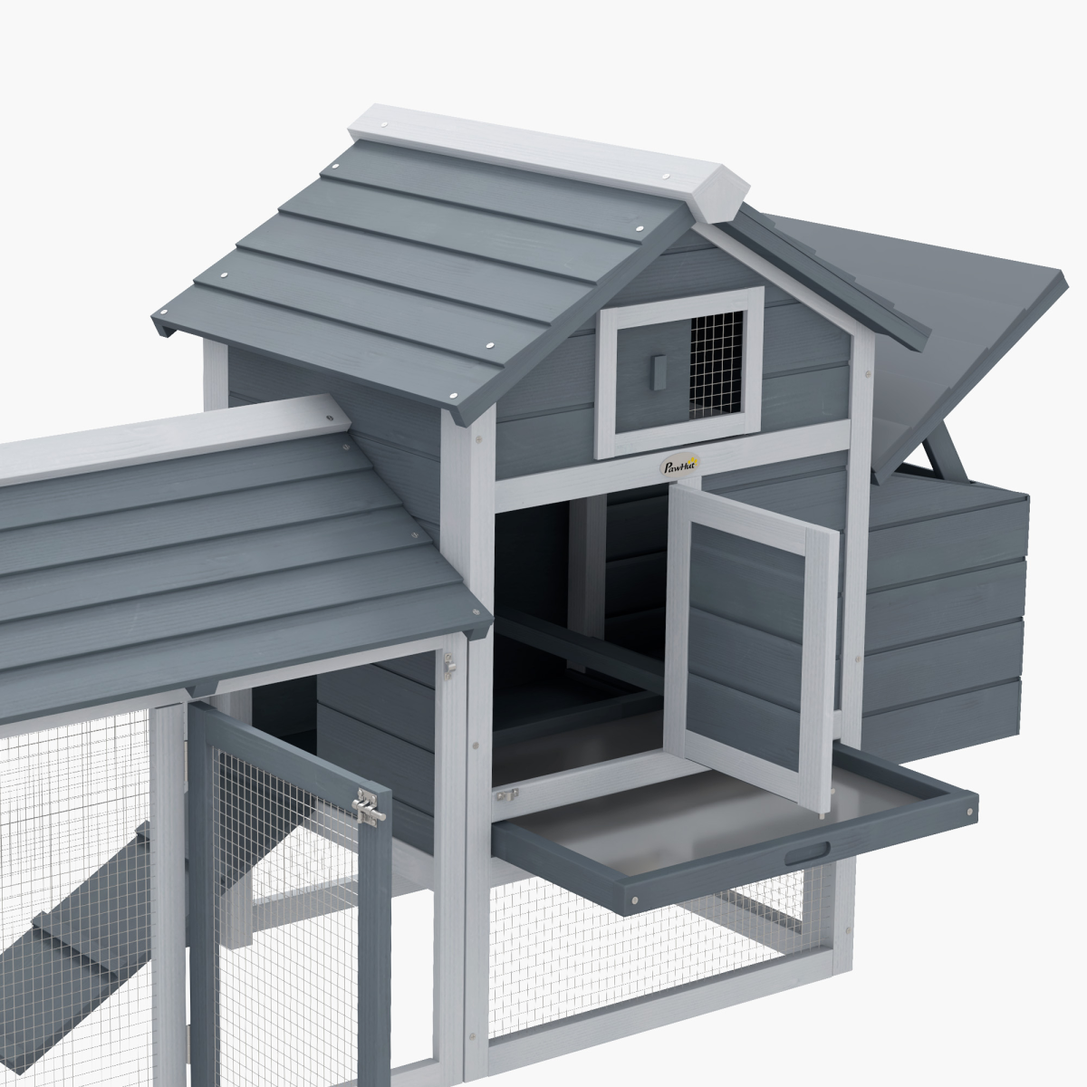 Small Chicken Coop Hen Cage Nesting Box w/ Outdoor Run Grey 150.5 x 54 x 87 cm