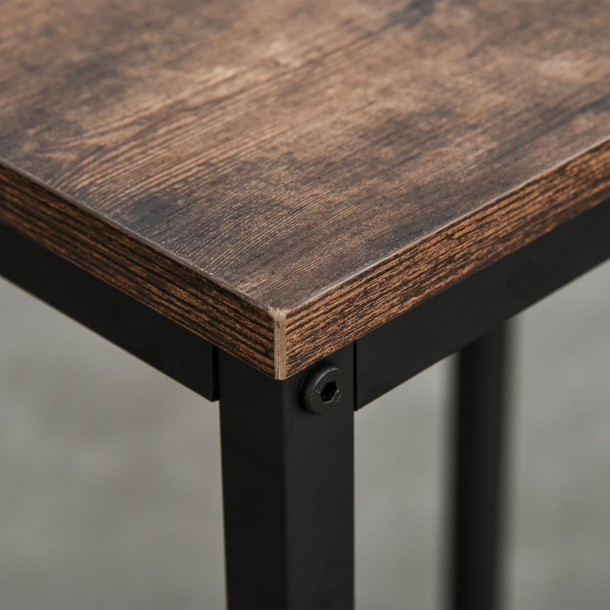 3PC Industrial Bar Height Dining Table Set With 2 Stools & Side Shelf,