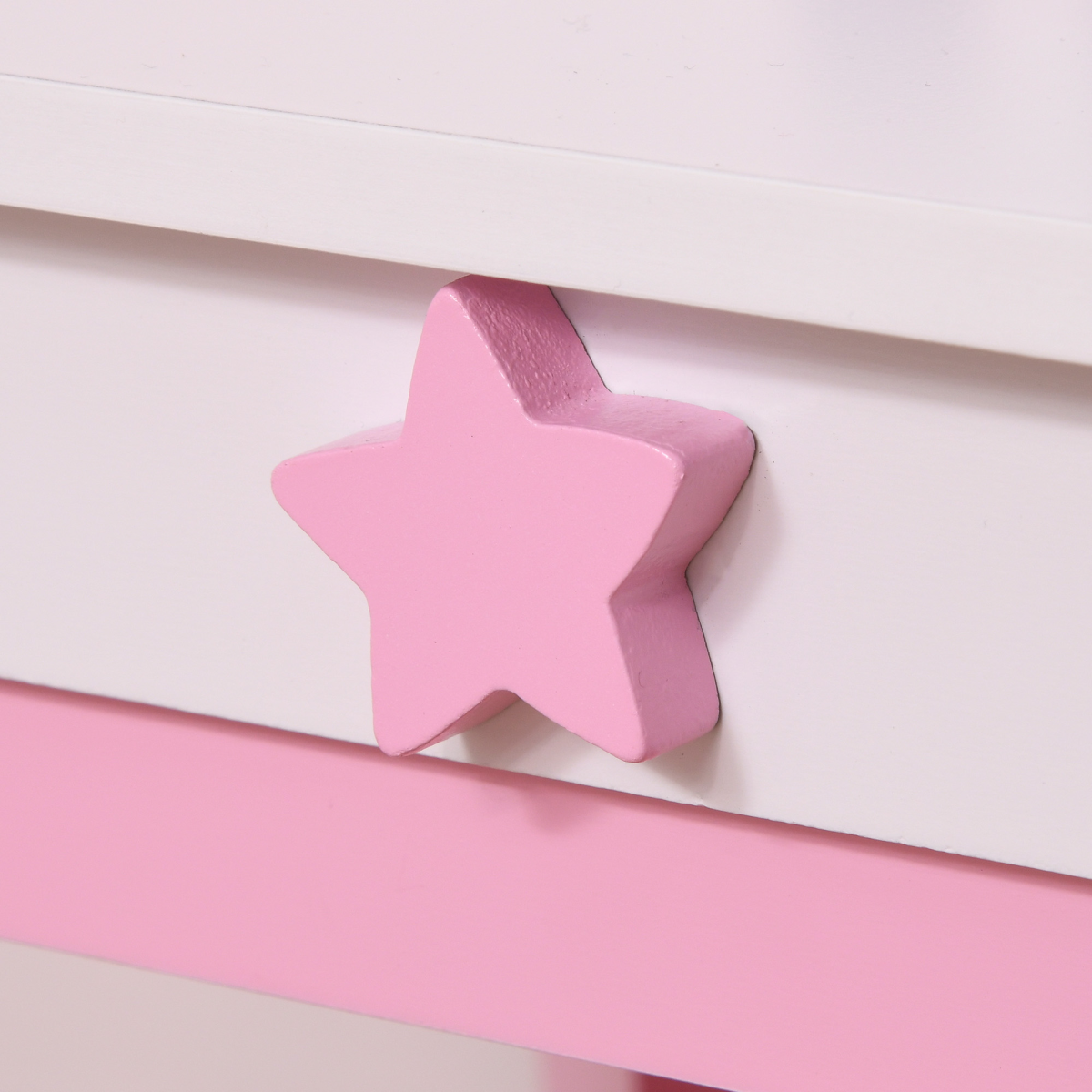 Kids Dressing Table, Girls Vanity Set w/ Mirror and Stool, Unicorn-Designed
