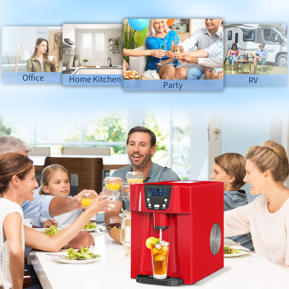 HOMCOM Ice Maker Machine and Water Dispenser 9 Ice Cubes Ready in 6-10 Mins