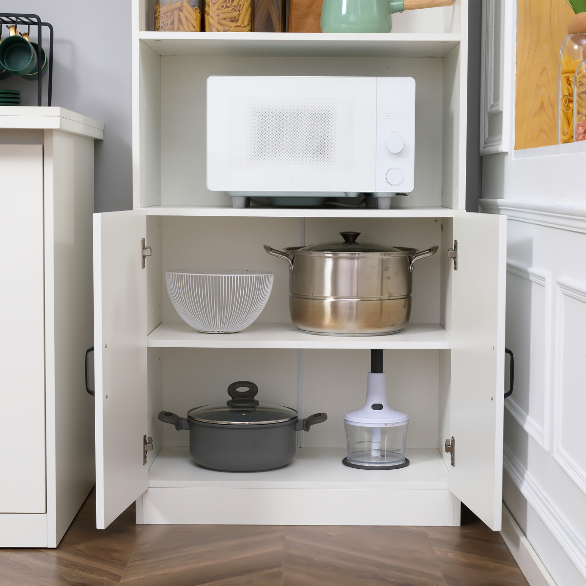 Kitchen Storage Cabinet, Cupborad with 5-tier Shelving 4 Doors, White