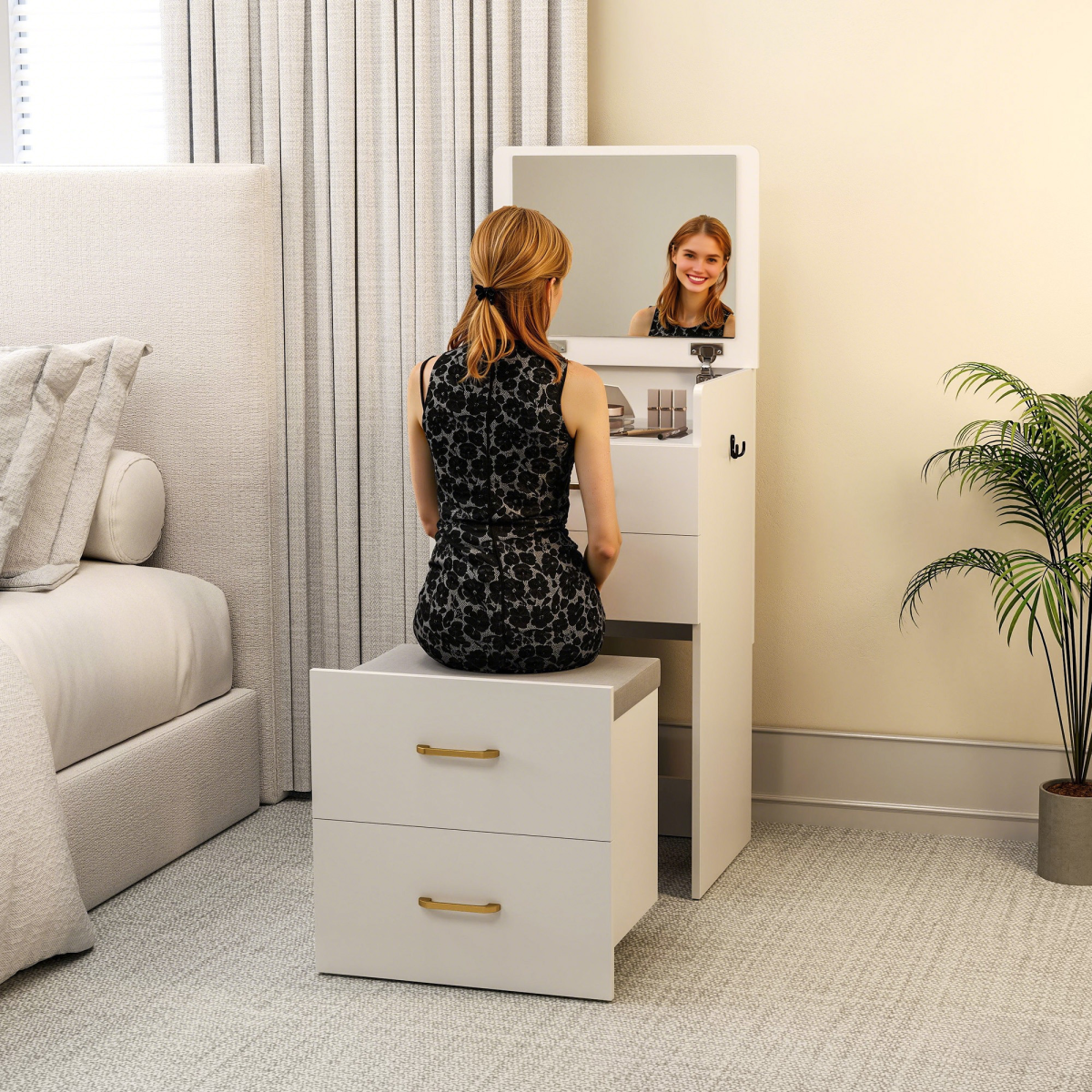 HOMCOM 3 in 1 Dressing Table Vanity Desk with Mirror and Cushioned Stool