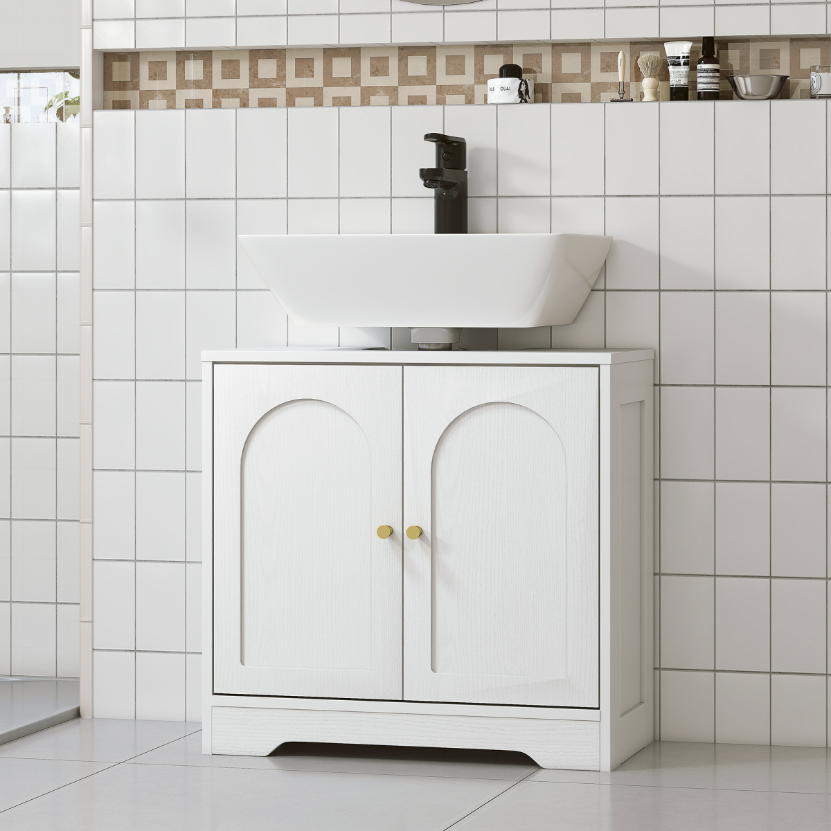 HOMCOM Modern Under Sink Cabinet for Basin without or with Pedestal, White