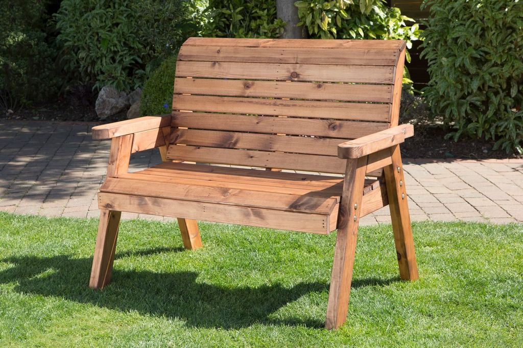 Charles Taylor Trading Traditional Two Seater Bench With Grey Cushion Brown