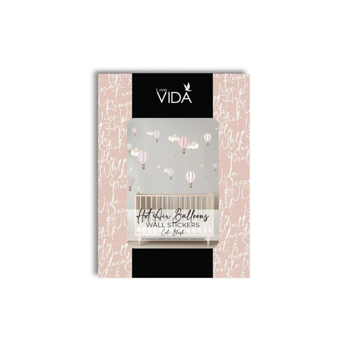 Live Vida Hot Air Balloons Wall Stickers A4 - Pink & Grey