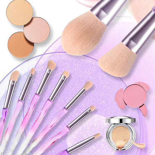 15-Piece Premium Synthetic Mh Srystal Handles and Kabuki Foundation Brush, Includes Face, Lip, and Eye Brushes, Presented in a Starry Gift Box (Pink)
