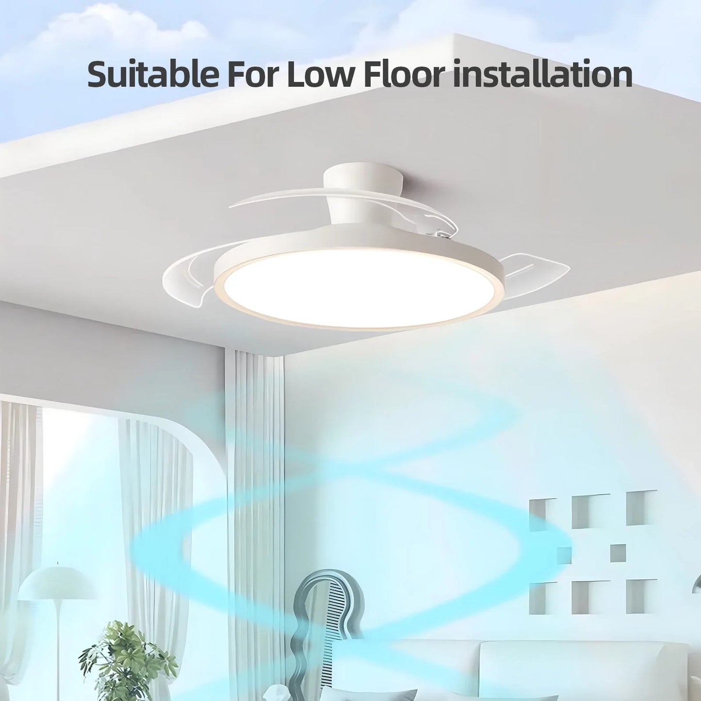 Modern Invisible Ceiling Fan with LED Light DC motor Large Air