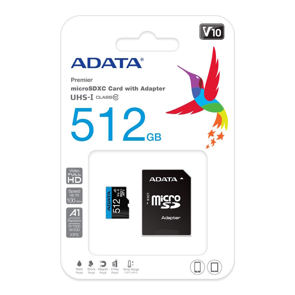 ADATA Premier Class 10 UHS-I MicroSD Card with Adapter - 32GB to 512GB