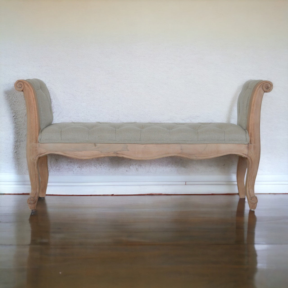 Carved French Style Mud Linen Bench
